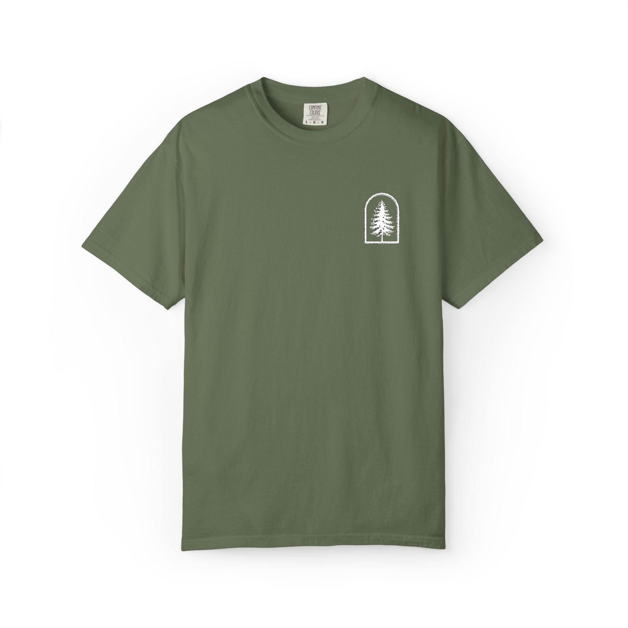 Camping Vibes T-Shirt — 'Adventure Awaits' Woodland Chest Logo