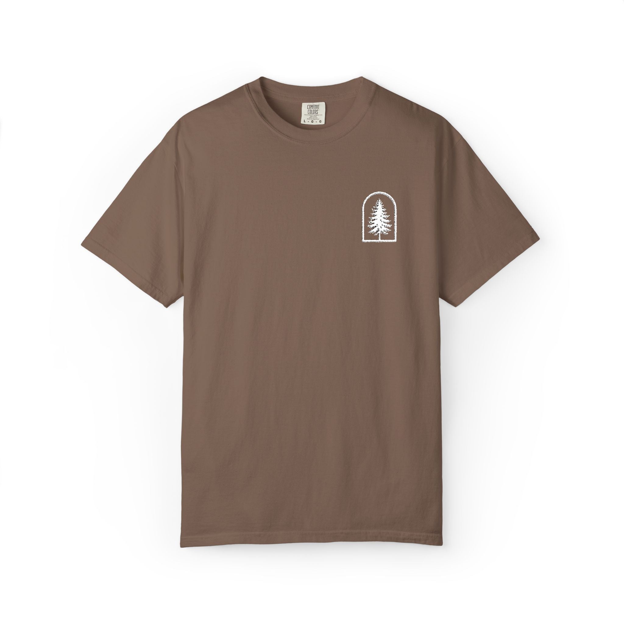 Camping Vibes T-Shirt — 'Adventure Awaits' Woodland Chest Logo