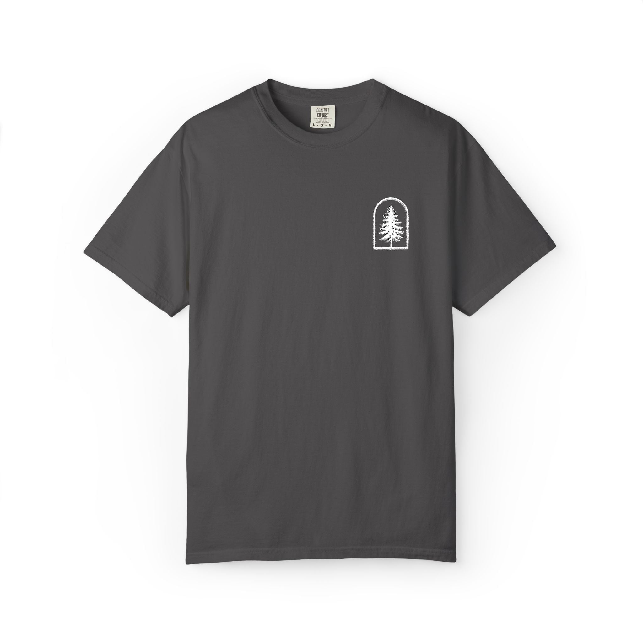 Camping Vibes T-Shirt — 'Adventure Awaits' Woodland Chest Logo