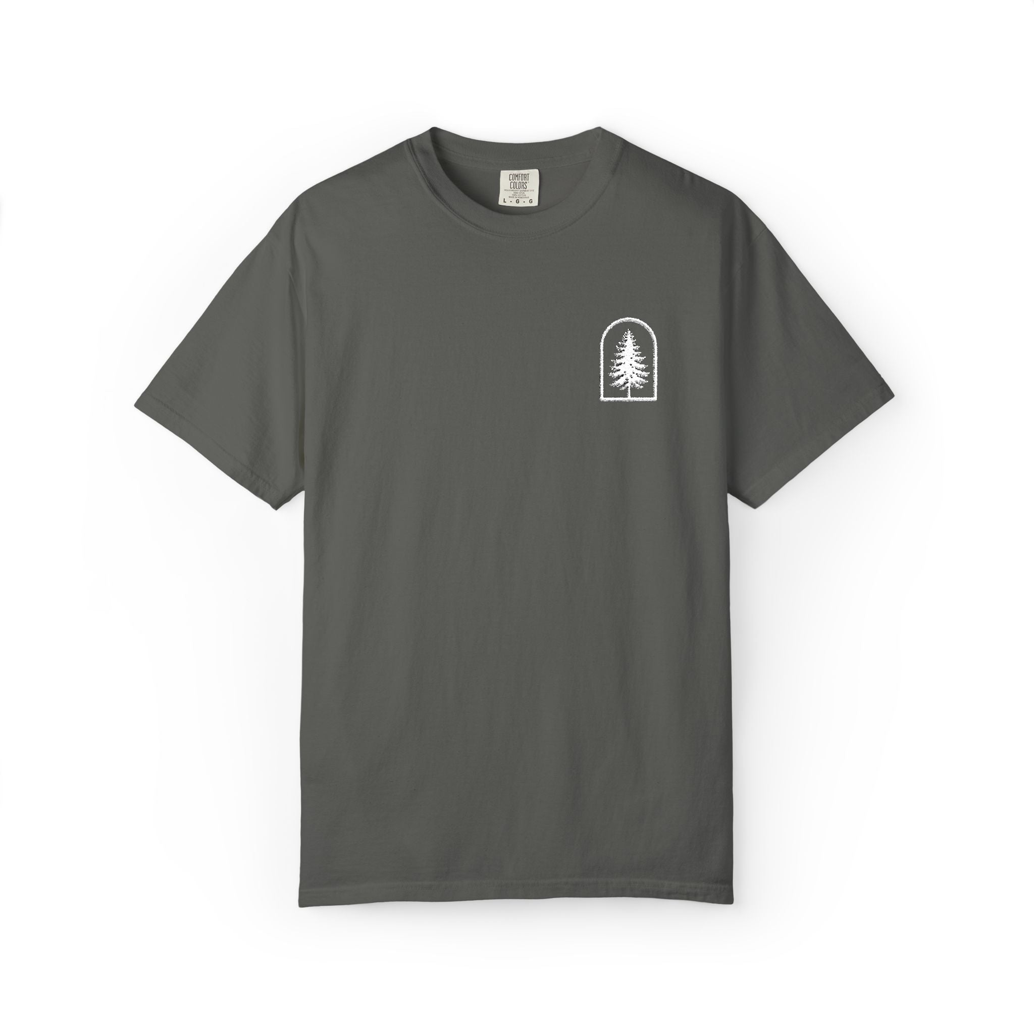 Camping Vibes T-Shirt — 'Adventure Awaits' Woodland Chest Logo